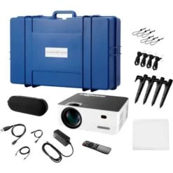 Insignia™ - Complete Outdoor Projector Kit With 91” Folding Screen, Projector, And Speaker - White