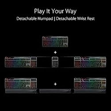 ASUS ROG Claymore II 100% / 80% TKL Wireless RGB Modular Gaming Keyboard, ROG RX Red Switches, PBT Doubleshot Keycaps, Detachable Numpad, Wrist Rest, Media Controls, USB Passthrough - Black PBT 5 ASUS ROG Claymore II 100% / 80% TKL Wireless RGB Modular Gaming Keyboard, ROG RX Red Switches, PBT Doubleshot Keycaps, Detachable Numpad, Wrist Rest, Media Controls, USB Passthrough - Black PBT - Image 3