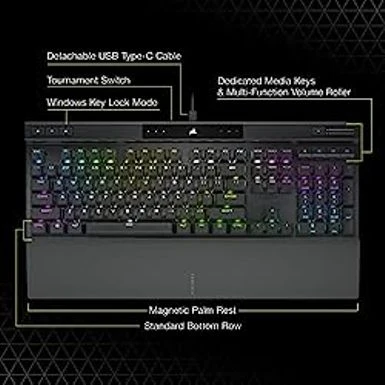 Corsair K70 RGB PRO Mechanical Gaming Keyboard - Cherry MX Brown Keyswitches - 8,000Hz Hyper-Polling - Durable PBT Double-Shot Keycaps - Magnetic Soft-Touch Palm Rest - Black (QWERTY - NA Layout) 9 Corsair K70 RGB PRO Mechanical Gaming Keyboard - Cherry MX Brown Keyswitches - 8,000Hz Hyper-Polling - Durable PBT Double-Shot Keycaps - Magnetic Soft-Touch Palm Rest - Black (QWERTY - NA Layout) - Image 7