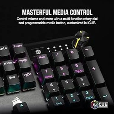 Corsair K70 CORE RGB Mechanical Gaming Keyboard - Pre-Lubricated MLX Red Linear Keyswitches - Sound Dampening - Media Control Dial - ICUE Compatible - QWERTY NA Layout - Black 6 Corsair K70 CORE RGB Mechanical Gaming Keyboard - Pre-Lubricated MLX Red Linear Keyswitches - Sound Dampening - Media Control Dial - ICUE Compatible - QWERTY NA Layout - Black - Image 4