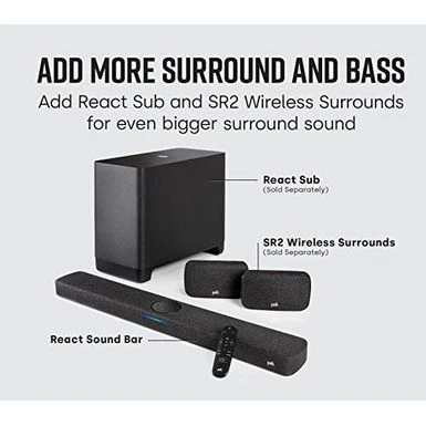 Polk Audio React Home Theater Sound Bar With Built-In Alexa, Black 4 Polk Audio React Home Theater Sound Bar With Built-In Alexa, Black - Image 2